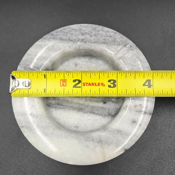 Marble Ashtray Grey Veined White Round 3 Ports Heavy Brush Holder Read - Picture 2 of 11